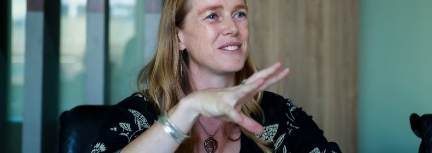 Anna Stirr explaining something with great interest